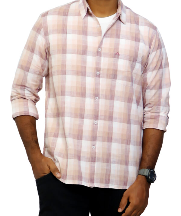 Men Slim Fit Checkered Spread Collar Cotton Casual Shirt