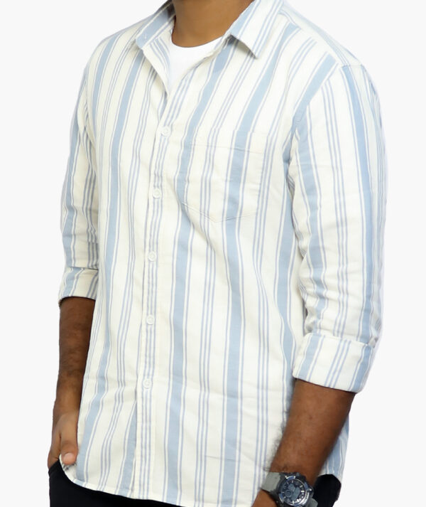 Men Spread Collar Striped Cotton Casual Shirt - Image 2