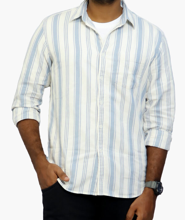 Men Spread Collar Striped Cotton Casual Shirt