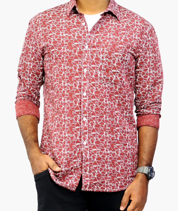 Casual Cotton Slim Fit Full Sleeves Printed Shirt for Men (Maroon)