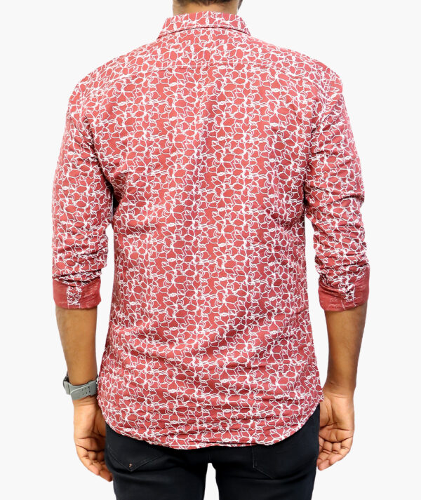 Casual Cotton Slim Fit Full Sleeves Printed Shirt for Men (Maroon) - Image 3