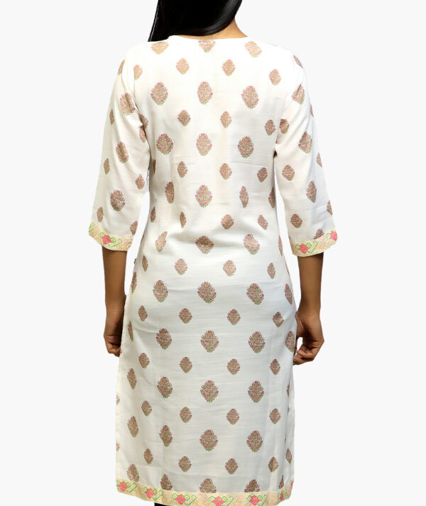 Women Printed Pure Cotton Asymmetric Cotton Kurta  (White - 3/4 sleeve) - Image 3