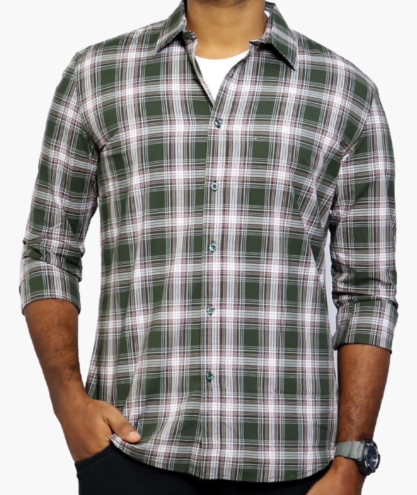 Men Green & White Slim Fit Checked Cotton Casual Shirt