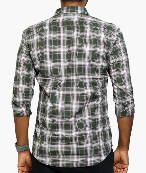 Men Green & White Slim Fit Checked Cotton Casual Shirt - Image 3