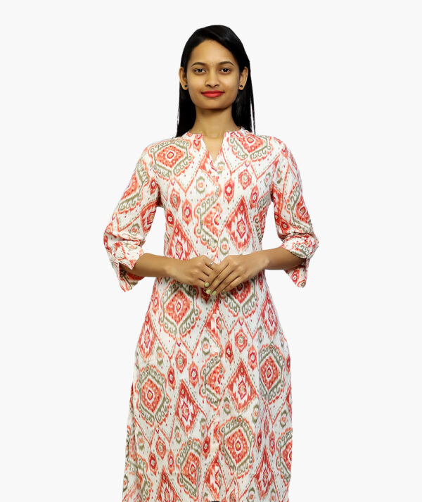 Women Printed Viscose Rayon Straight Cotton Kurta with Pocket  (White - 3/4 sleeve)