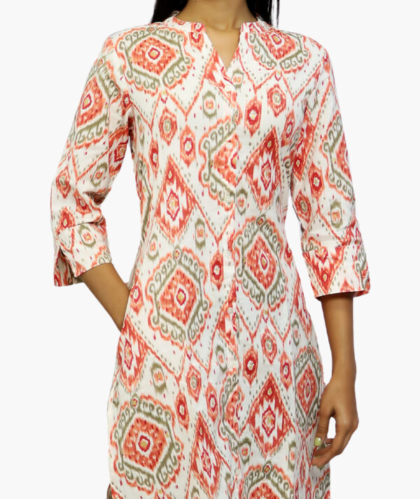 Women Printed Viscose Rayon Straight Cotton Kurta with Pocket  (White - 3/4 sleeve) - Image 2