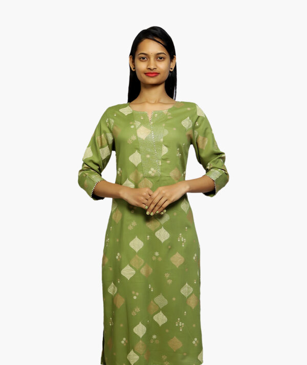 Women Chikan Embroidery Georgette Straight Cotton Kurta with Pocket  (Green - 3/4 sleeve)