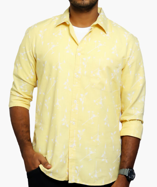 Standard Geometric Printed Spread Collar Long Sleeves Cotton Casual Shirt
