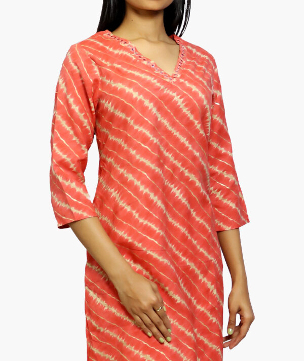 Women Printed Pure Cotton Straight Cotton Kurta  (Pink - 3/4 sleeve) - Image 2