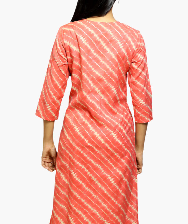 Women Printed Pure Cotton Straight Cotton Kurta  (Pink - 3/4 sleeve) - Image 3