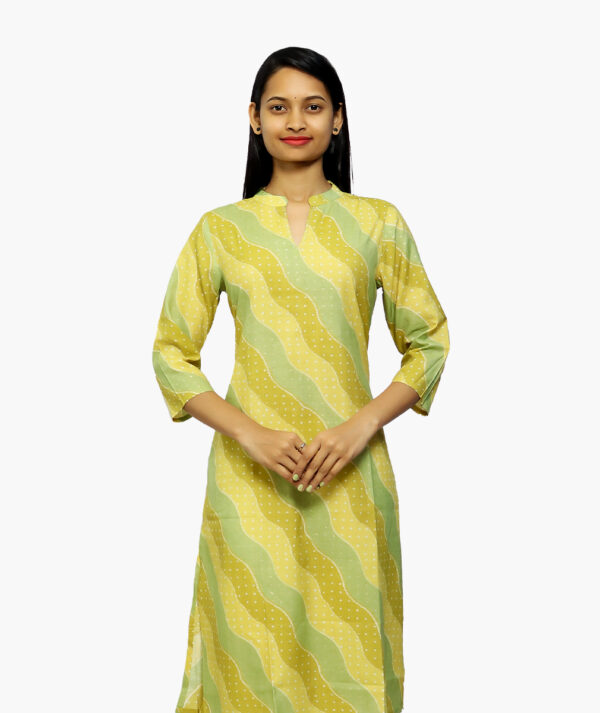 Women Geometric Print Straight Cotton Kurta  (Green - 3/4 sleeve)
