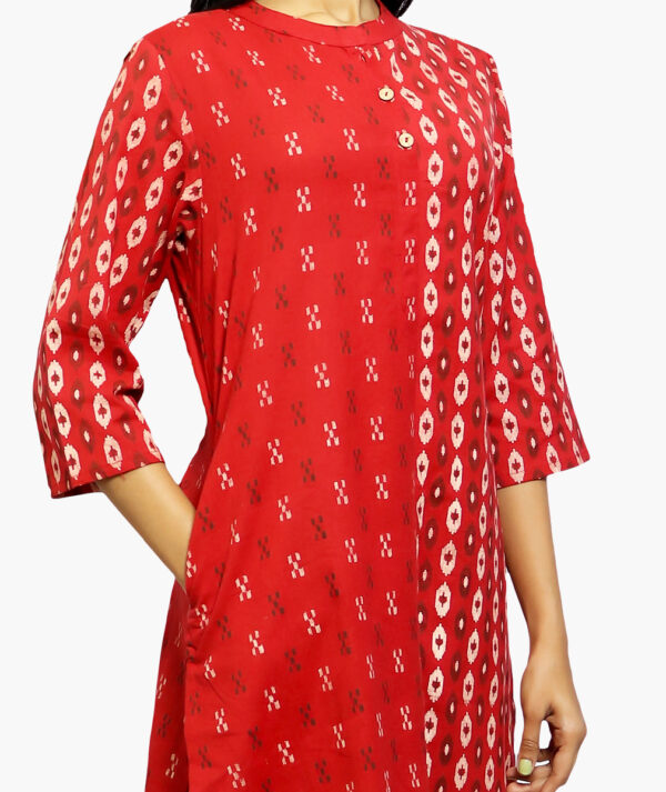 Women Floral Print Polyester Straight Cotton Kurta with Pocket  (Maroon - 3/4 sleeve) - Image 2