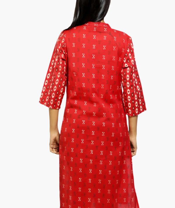 Women Floral Print Polyester Straight Cotton Kurta with Pocket  (Maroon - 3/4 sleeve) - Image 3