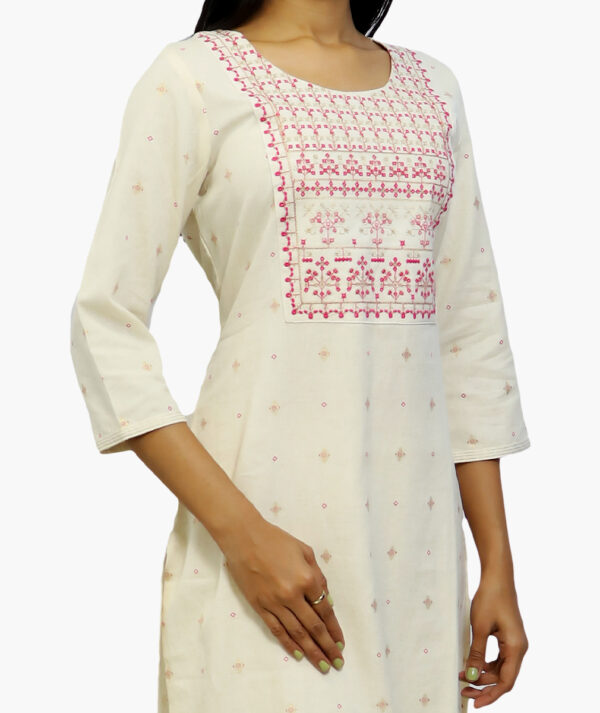 Women Embroidered Viscose Rayon Straight Cotton Kurta  (White - 3/4 sleeve) - Image 2