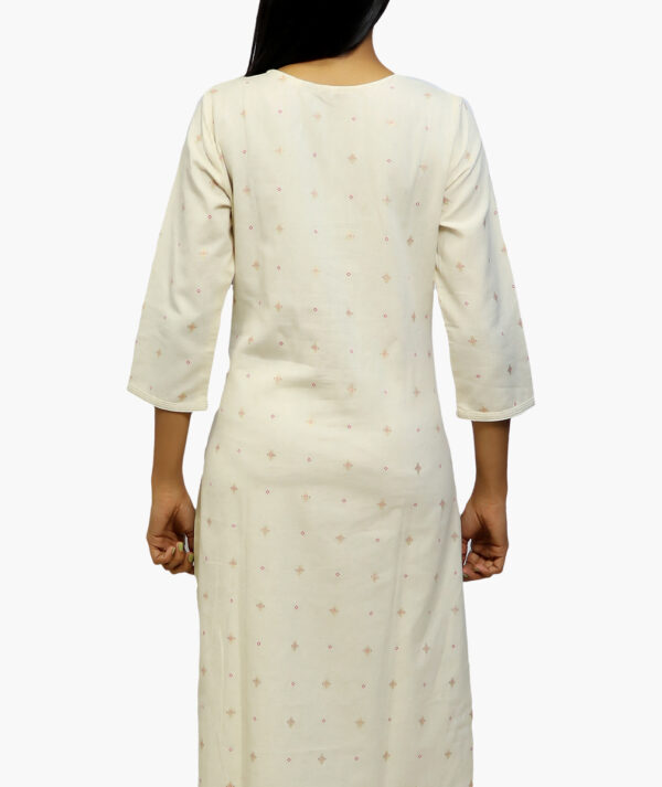 Women Embroidered Viscose Rayon Straight Cotton Kurta  (White - 3/4 sleeve) - Image 3