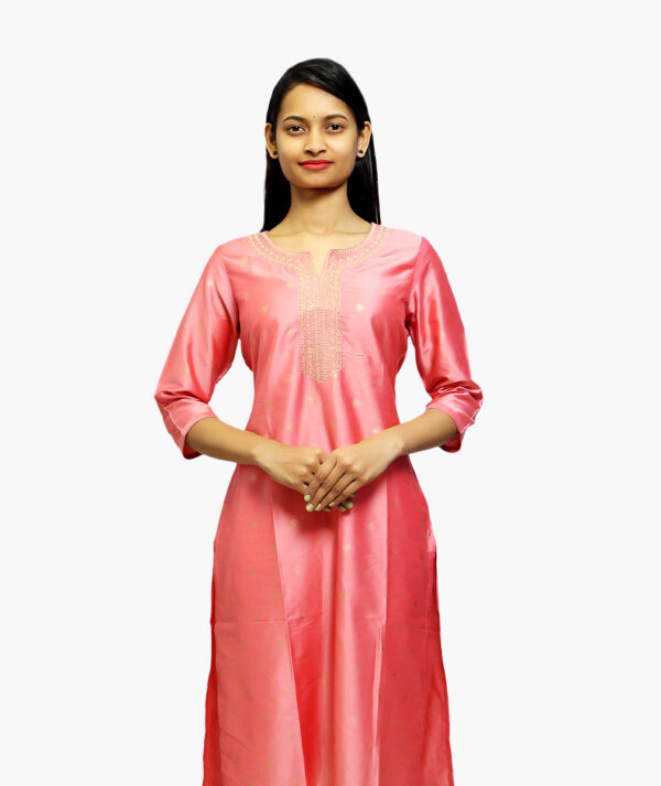 Women Embroidered Viscose Rayon Straight Cotton Kurta  (Red - 3/4 sleeve)