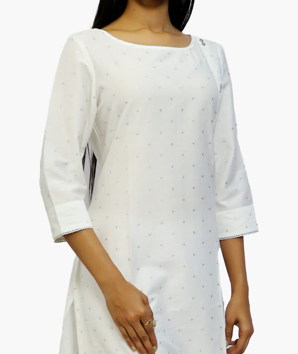 Women Printed Viscose Rayon Straight Cotton Kurta  (White - 3/4 sleeve) - Image 2