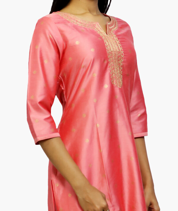 Women Embroidered Viscose Rayon Straight Cotton Kurta  (Red - 3/4 sleeve) - Image 2
