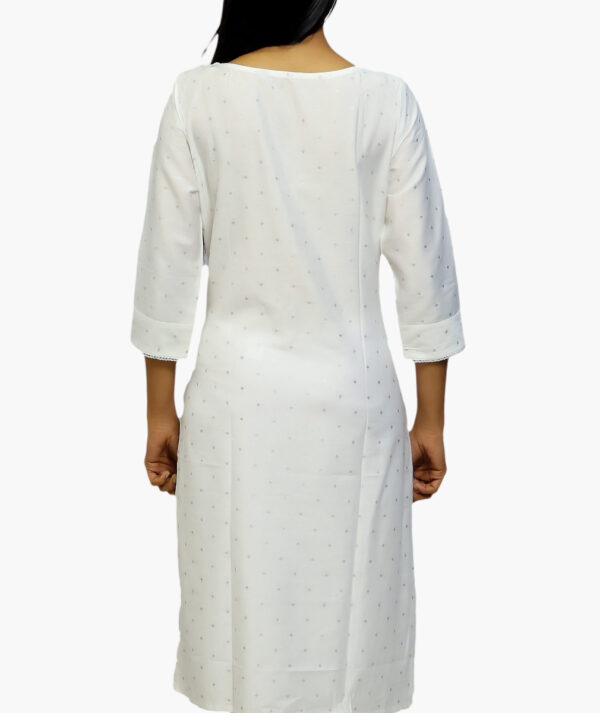 Women Printed Viscose Rayon Straight Cotton Kurta  (White - 3/4 sleeve) - Image 3