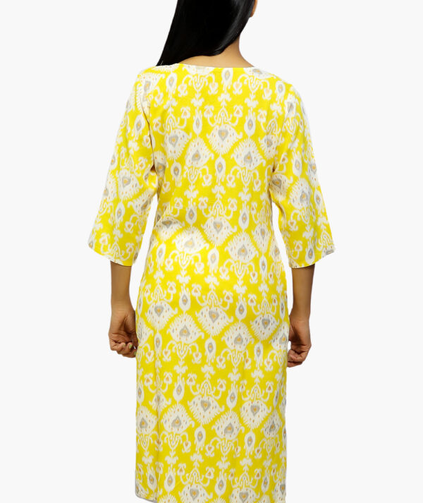 Women Floral Print Cotton Rayon Straight Cotton Kurta  (Yellow and White - 3/4 sleeve) - Image 3