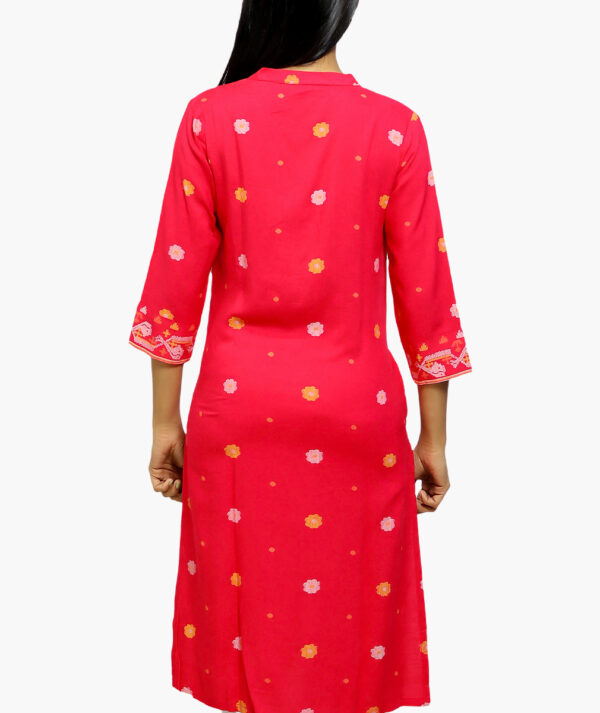 Women Printed, Solid Viscose Rayon Straight Cotton Kurta  (Pink - 3/4 sleeve) - Image 3