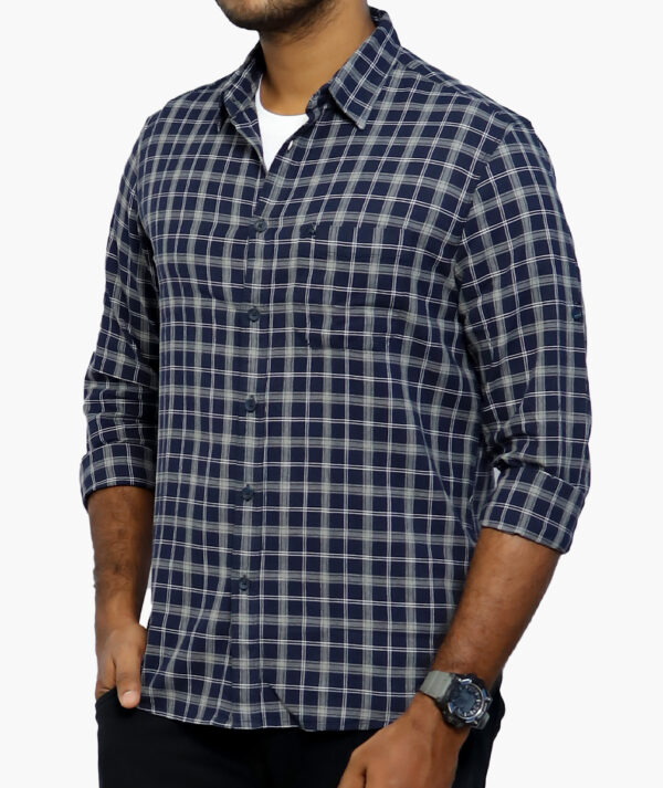 Blue Checked Cotton Men Shirt - Image 3
