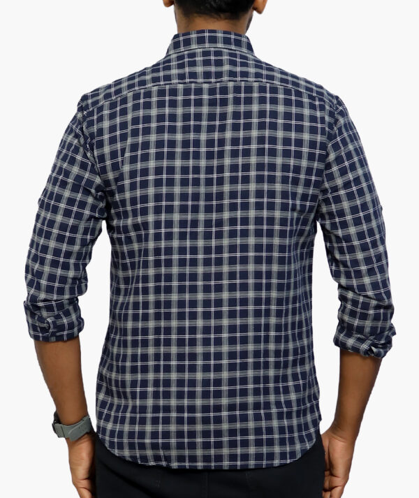 Blue Checked Cotton Men Shirt - Image 2
