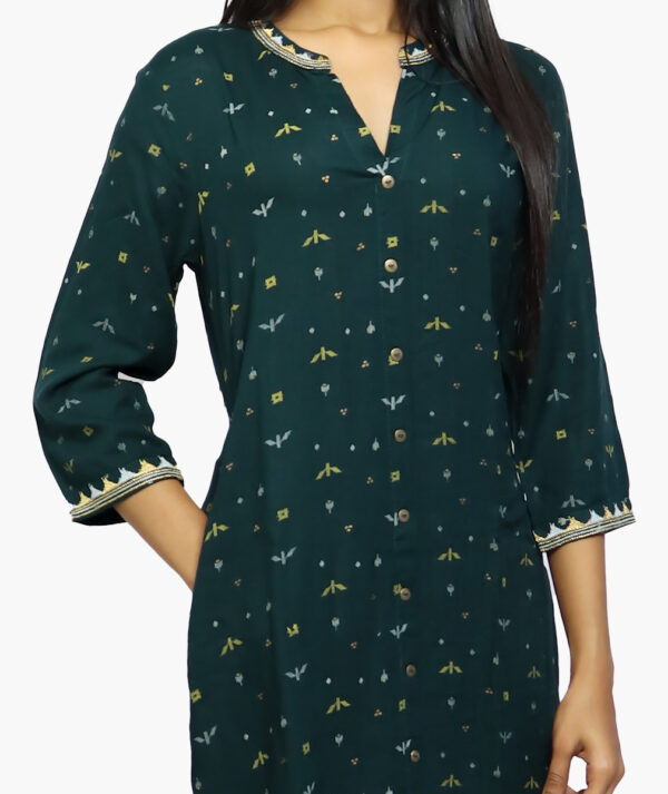 Geometric Print Straight Cotton Kurta with Pocket  (Navy Blue -3/4 sleeve) - Image 2