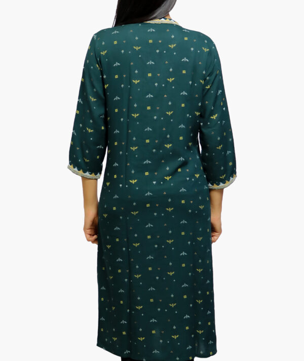 Geometric Print Straight Cotton Kurta with Pocket  (Navy Blue -3/4 sleeve) - Image 3