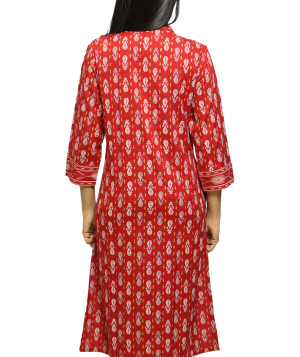 Women Printed Straight Cotton Kurta with Pocket (Maroon -3/4 sleeve) - Image 3
