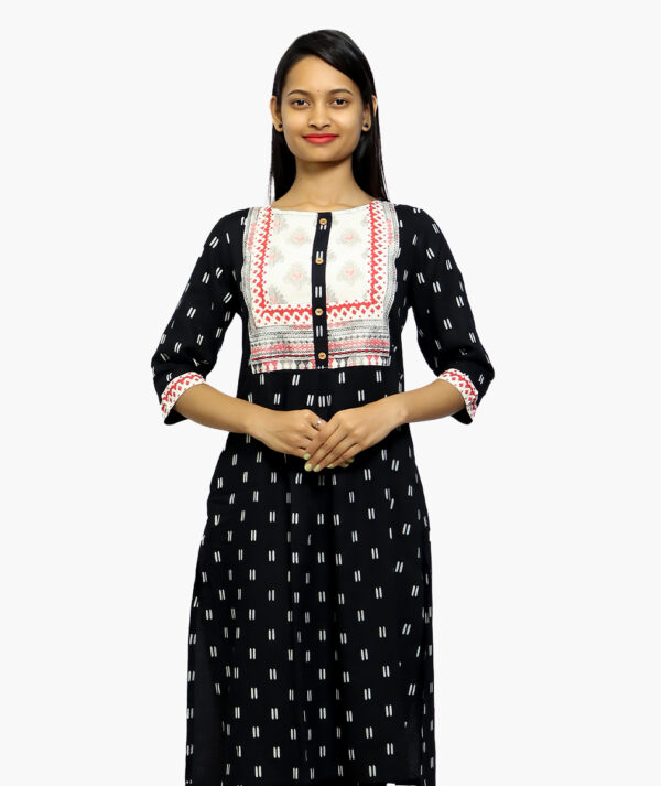 Women and Girls Rayon Printed/Embroidered Nayra Kurta/Ethnic Long Cotton Kurti with Pocket (Maroon -3/4 sleeve)